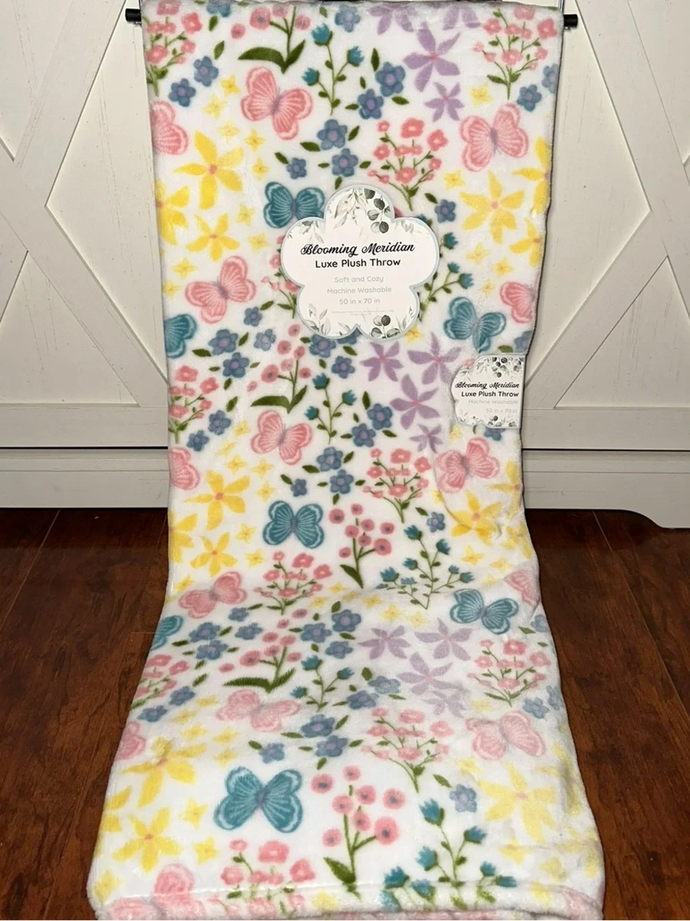 Pastel Floral & Butterfly Plush Throw Blanket